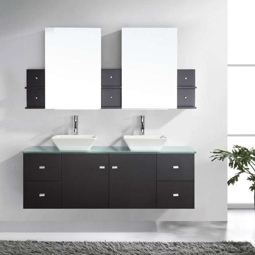  Double Bathroom Vanity Set with Tempered Glass Top and Mirror by Virtu