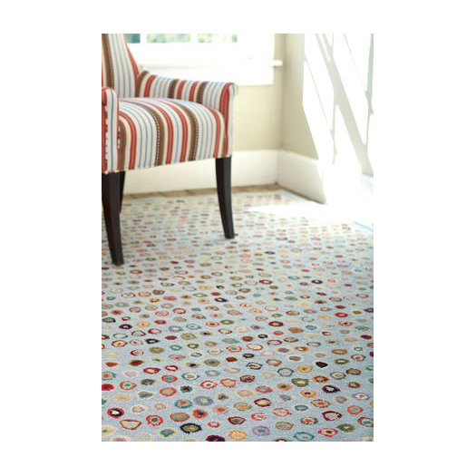 Dash and Albert Rugs Hooked Cat's Paw Blue Geometric Area Rug