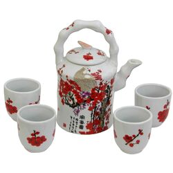 5 Piece Porcelain Cherry Blossom Teapot Set