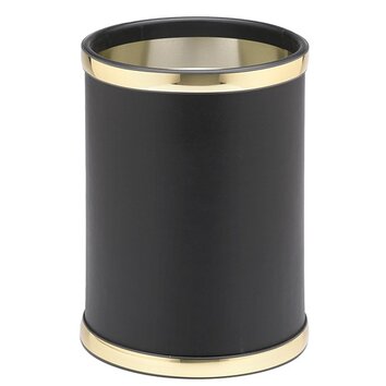 Sophisticates 10%2522 Waste Basket In Black With Polished Gold 