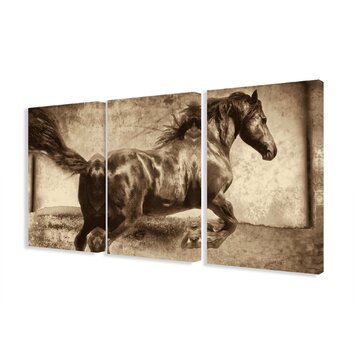 Galloping Stallion Horse 3 Piece Photographic Print Wrapped Canvas Set ...