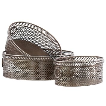 3 Piece Elliptical Basket Tray with Mesh Design Sides and Ring Handles ...