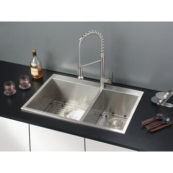 33 X 22 Drop In Kitchen Sink With Faucet Wayfair   Custom Image 