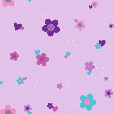 York Wallcoverings Walt Disney Kids II Flower and Hearts 33' x 20.5 ...