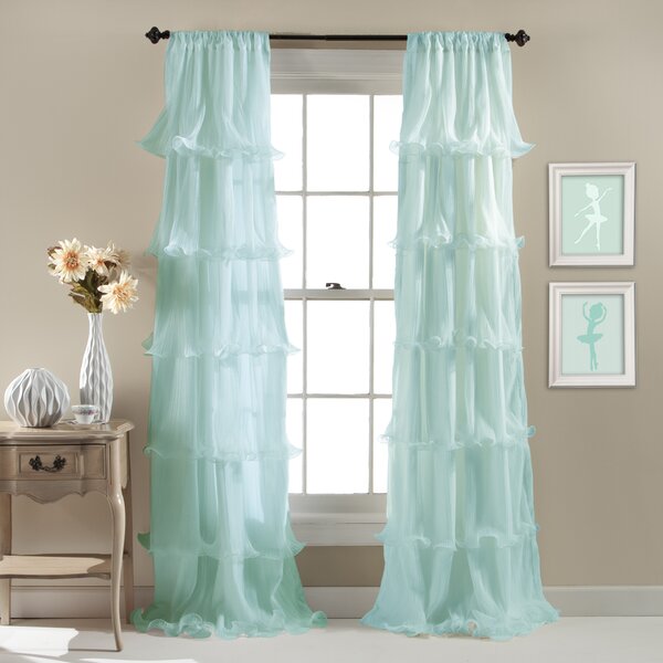 Ruffle Sheer Rod Pocket Curtain Panel in Light Aqua | Joss ...