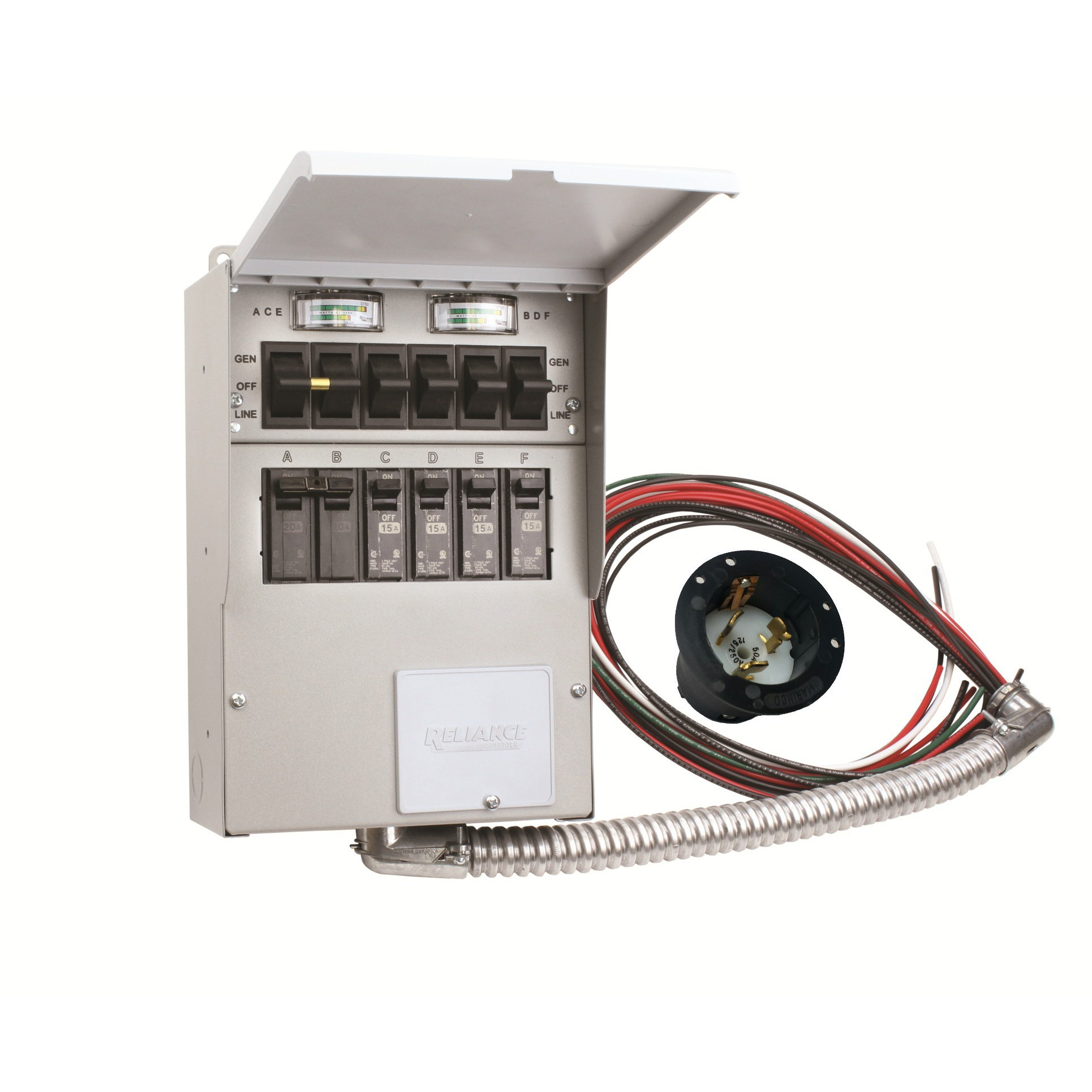 Reliance Controls Pro/Tran 50Amp 6Circuit 2 Manual Transfer Switch with Optional Power Inlet Reliance Controls Pro/Tran 50Amp 6Circuit 2 Manual Transfer Switch with Optional Power Inlet