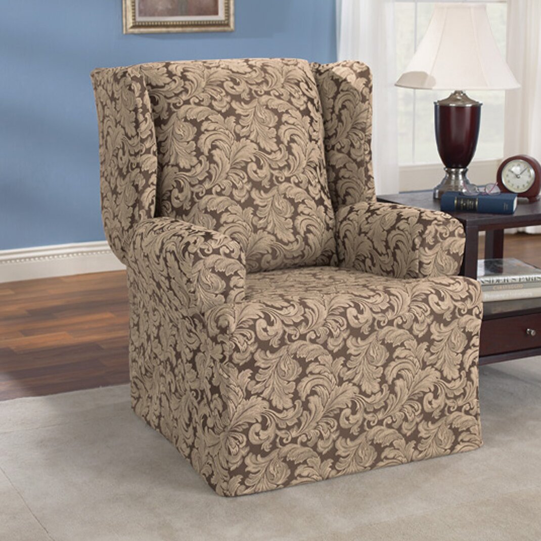 Sure Fit Scroll Classic Wing Chair T Cushion Skirted ...