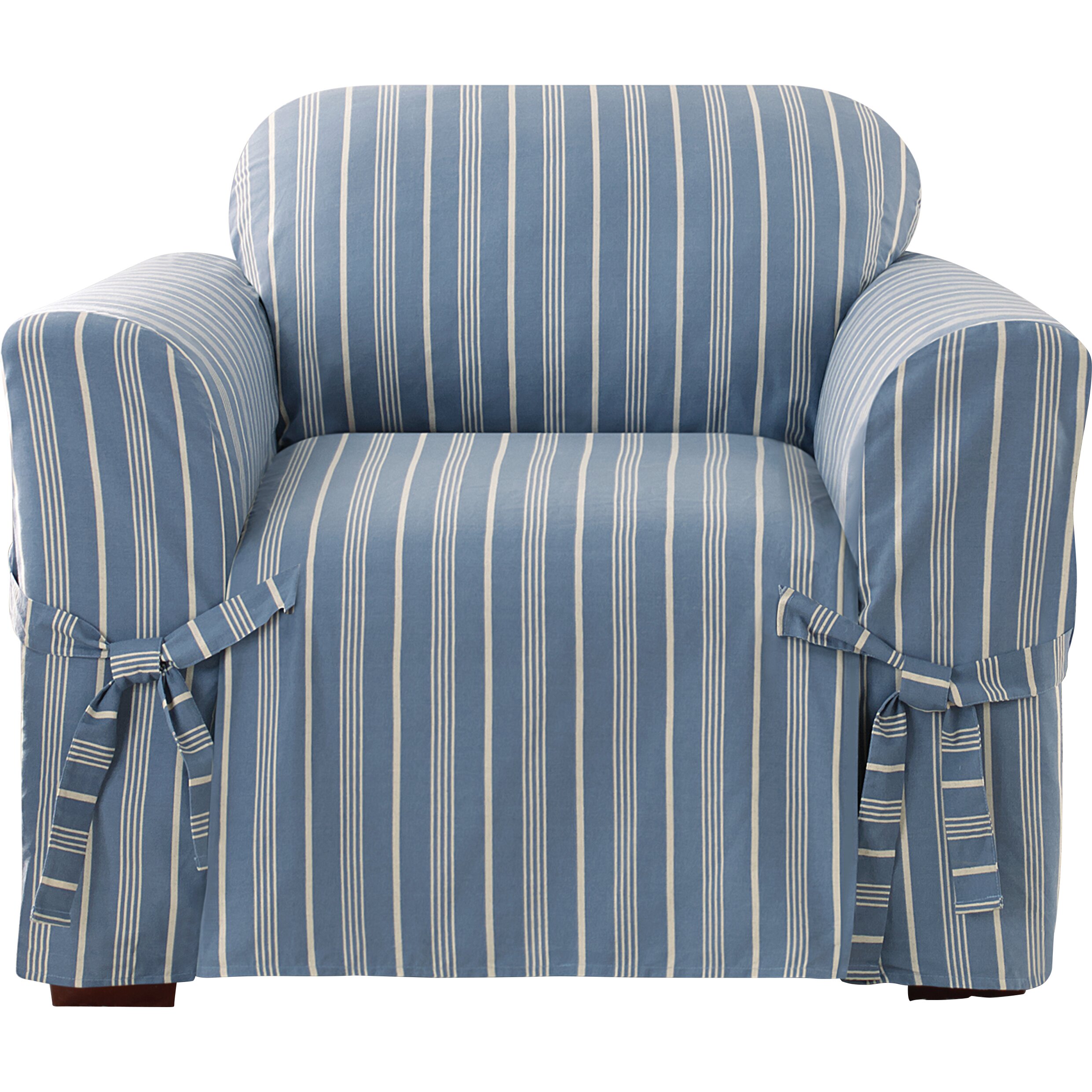 Sure Fit Grain Sack Stripe Box Cushion Arm Chair Slipcover & Reviews ...