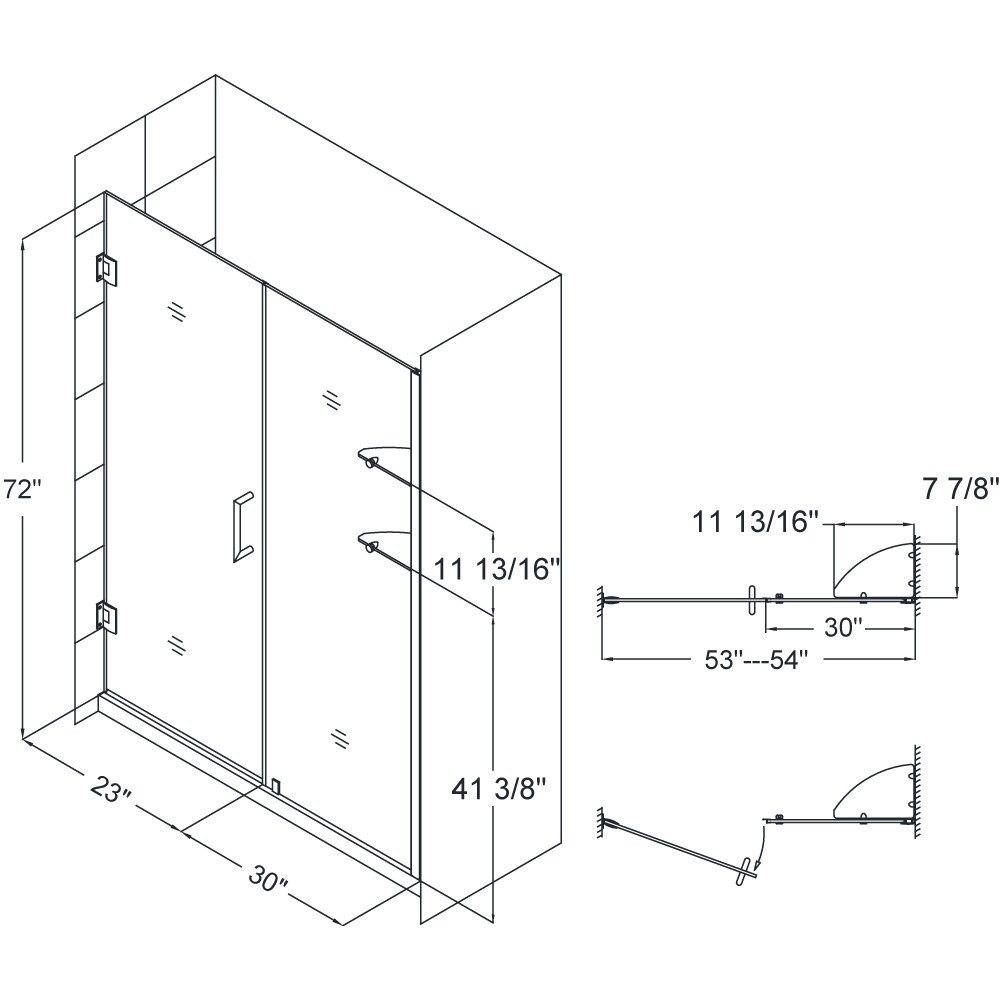 Unidoor 72 X 54 Pivot Frameless Hinged Shower Door Wayfair