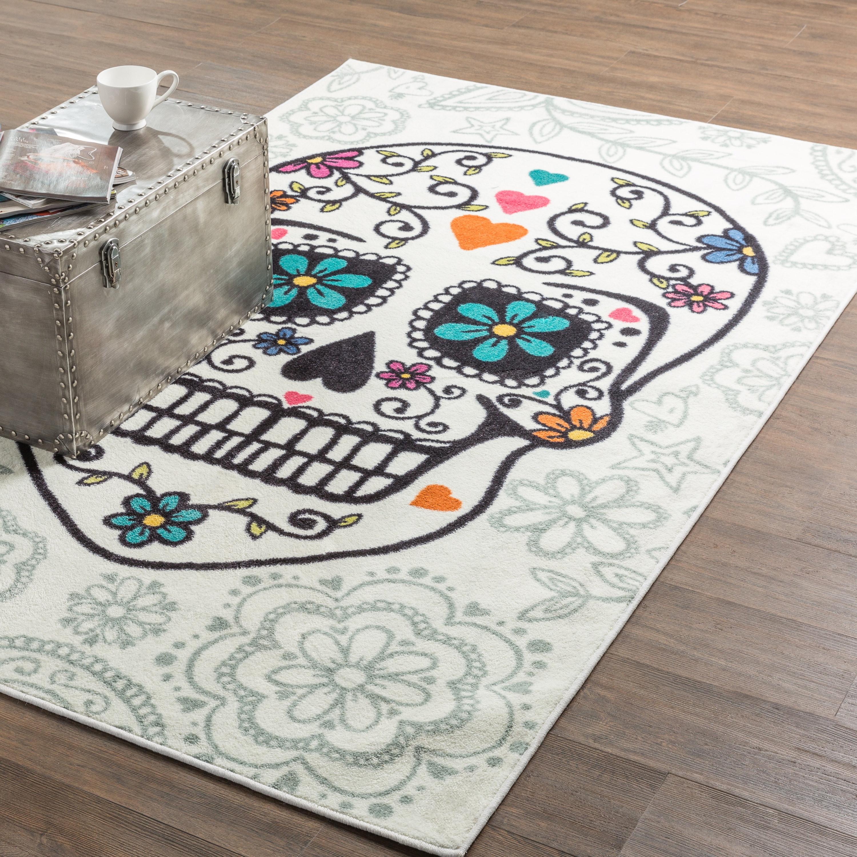Mohawk Home Aurora Sugar Skull Grey & Green Area Rug & Reviews Wayfair