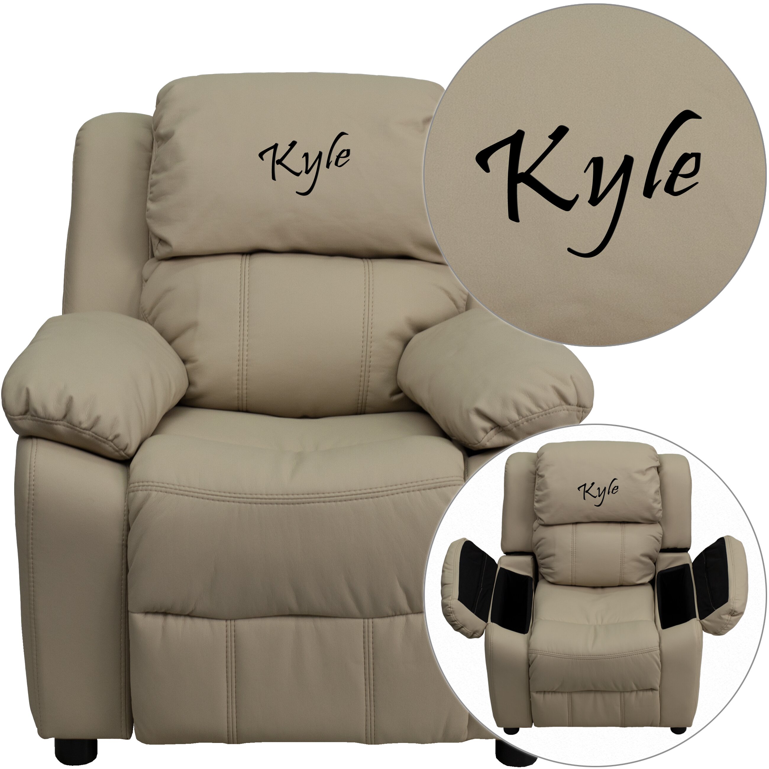 Deluxe Contemporary Personalized Kids Recliner with Storage Compartment