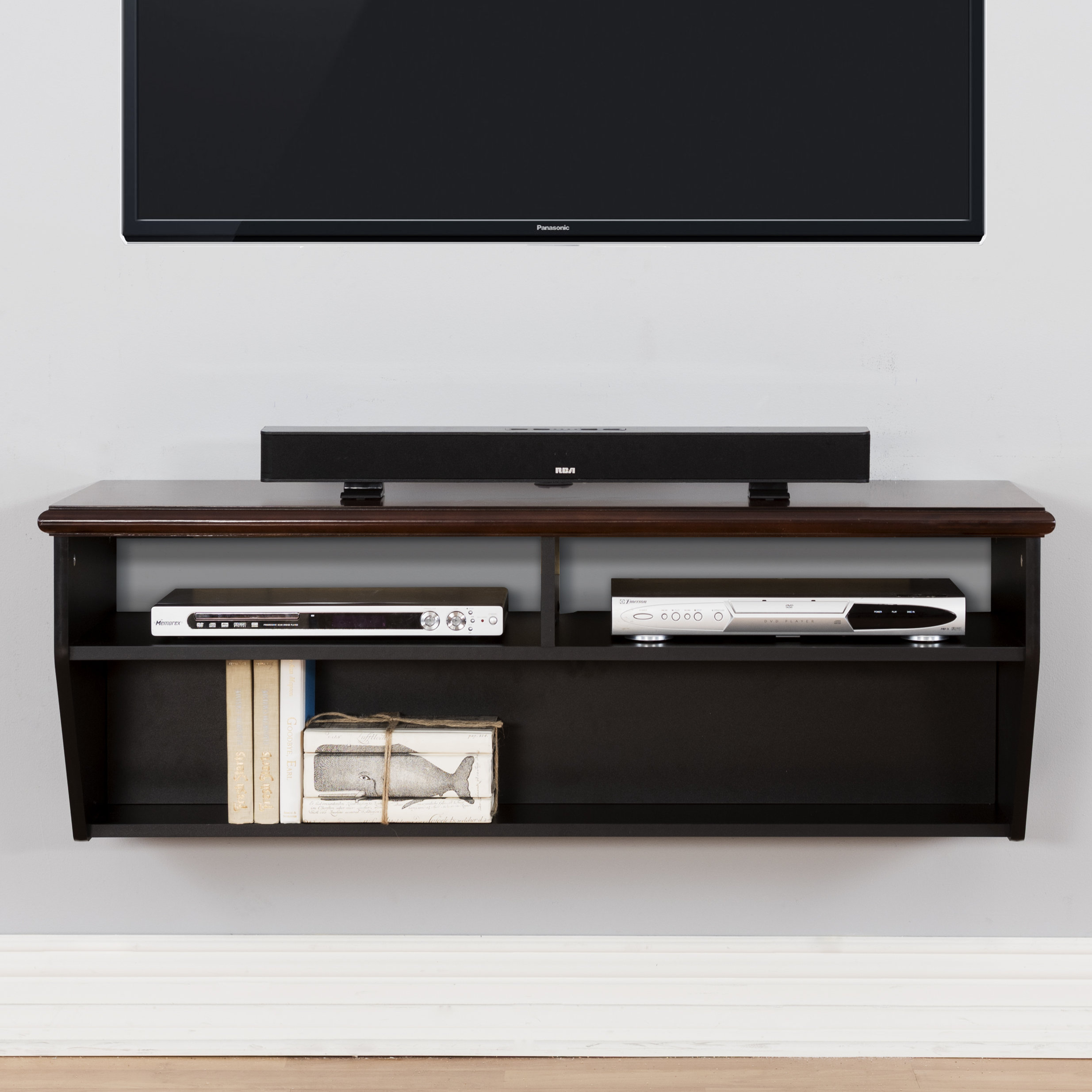 48" Hardwood Veneer Top Wall Mounted TV Component Shelf Wayfair