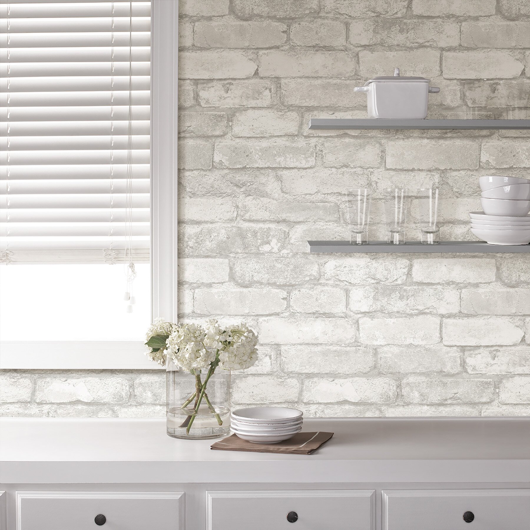 Grey and White Brick Peel And Stick Wallpaper | Wayfair