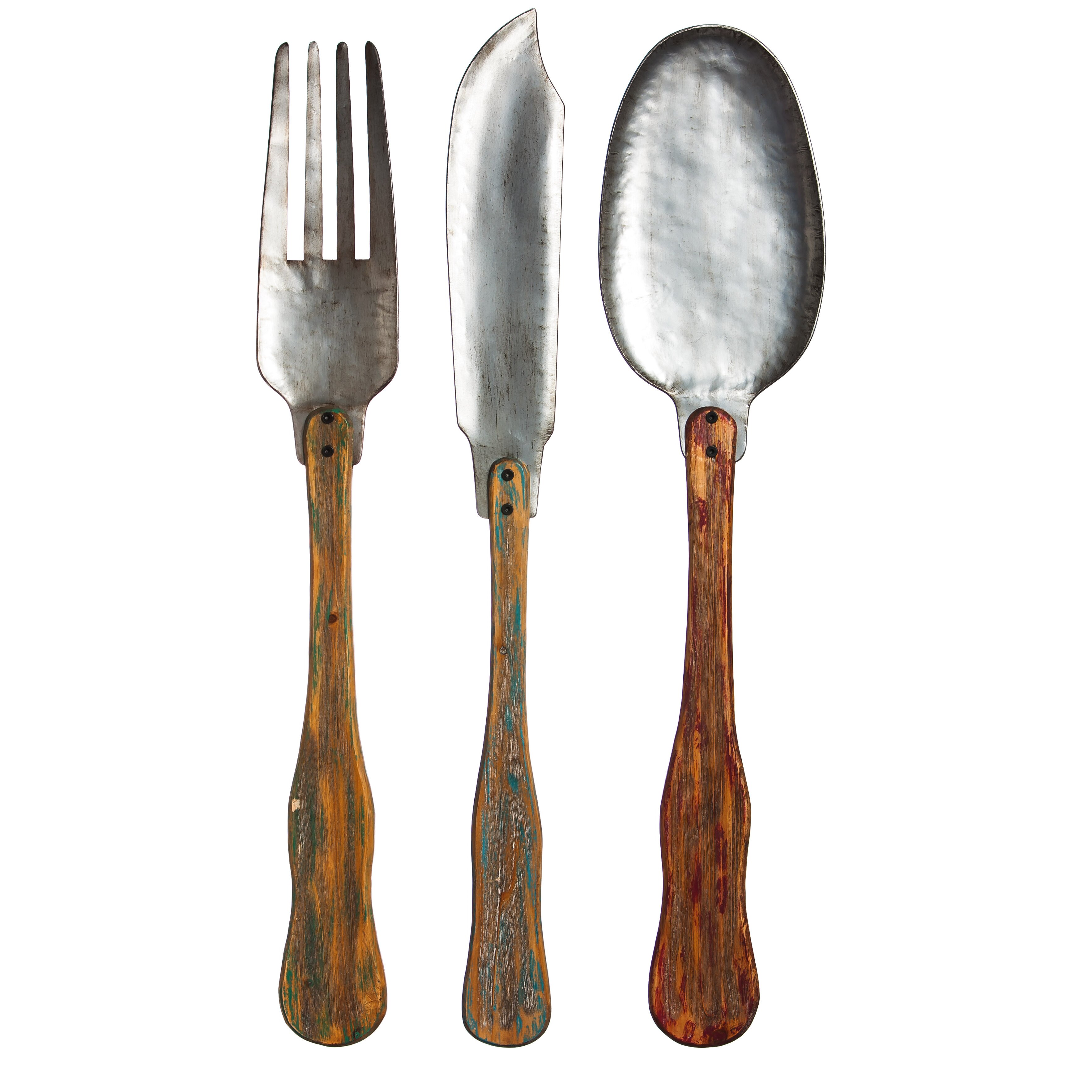 3 Piece Knife, Fork and Spoon Metal and Wood Wall Decor ...