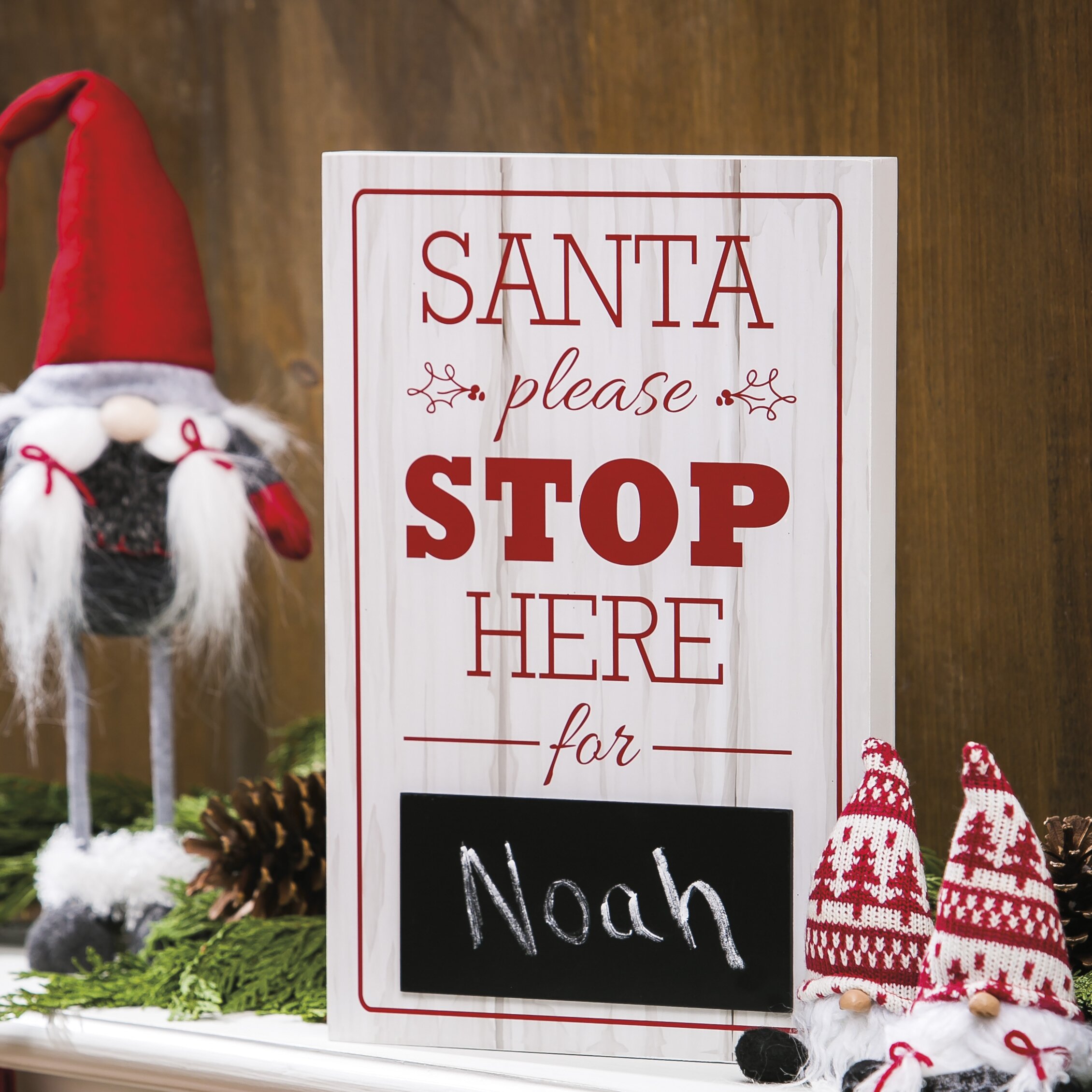 Santa Please Stop Here Wooden Mantel Sign Chalkboard | Wayfair