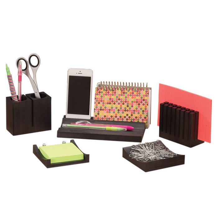 5 Piece Wood Desk Organizer Set Wayfair