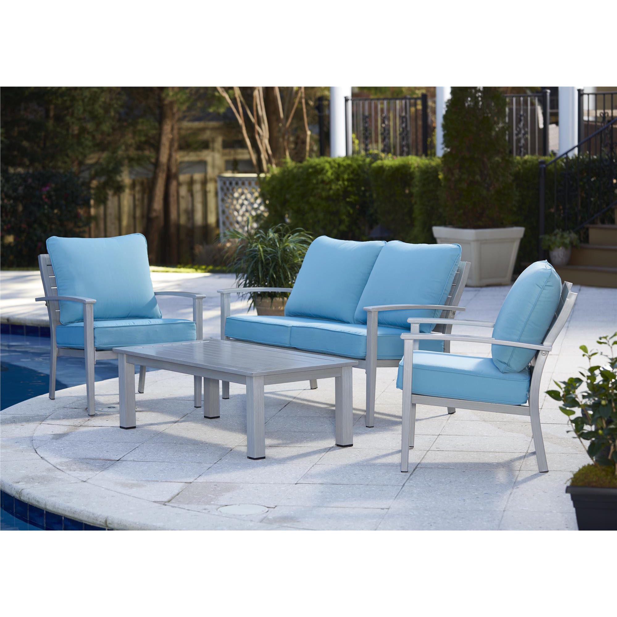 Outdoor Brushed Aluminum Patio Furniture 4 Piece Deep Seating Group