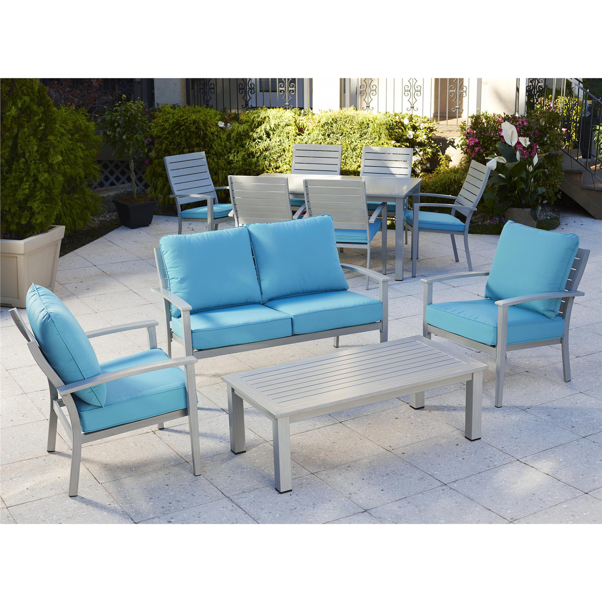 Outdoor Brushed Aluminum Patio Furniture 4 Piece Deep Seating Group