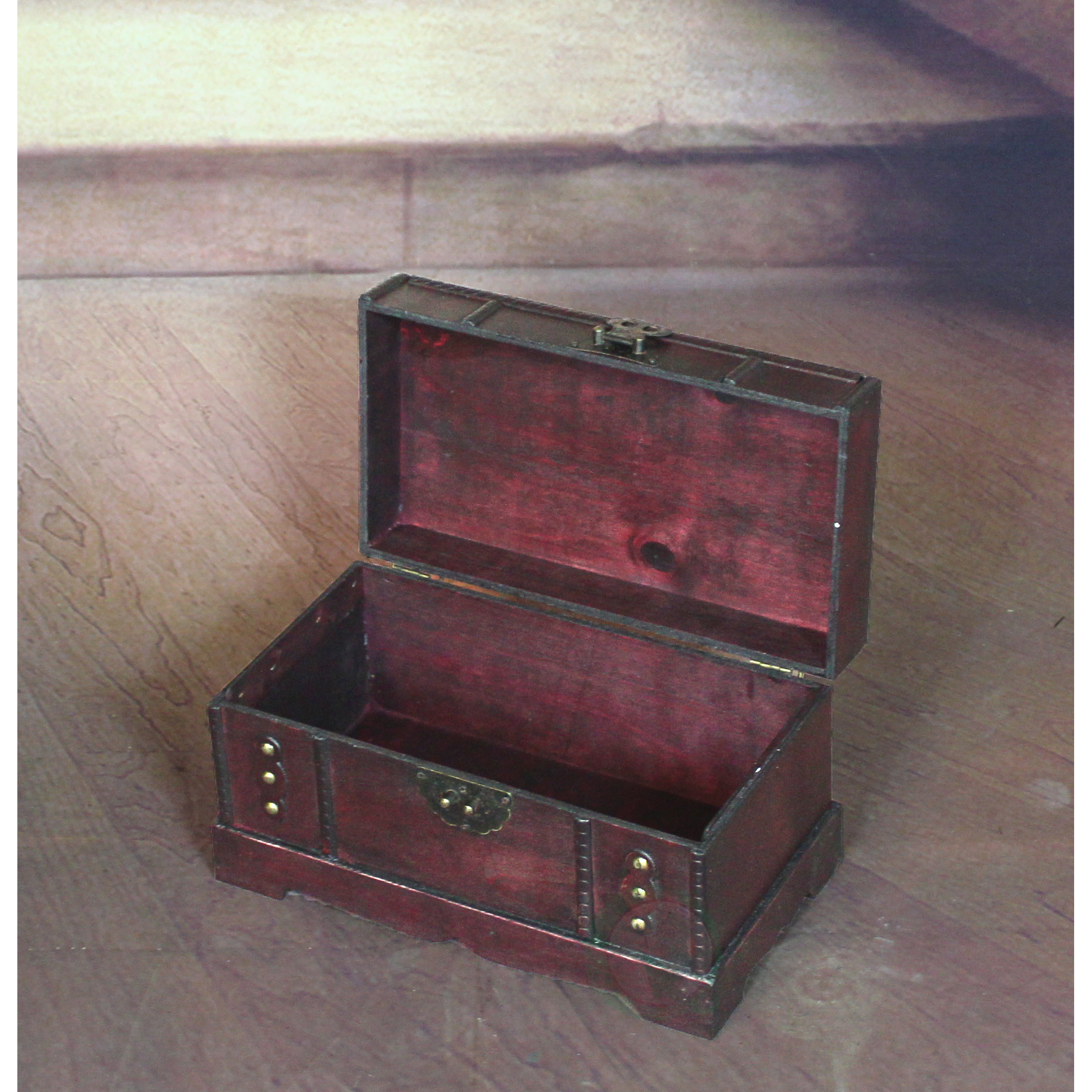 Quickway Imports Antique Wooden Trunk, Old Treasure Trunk (2 Piece Set