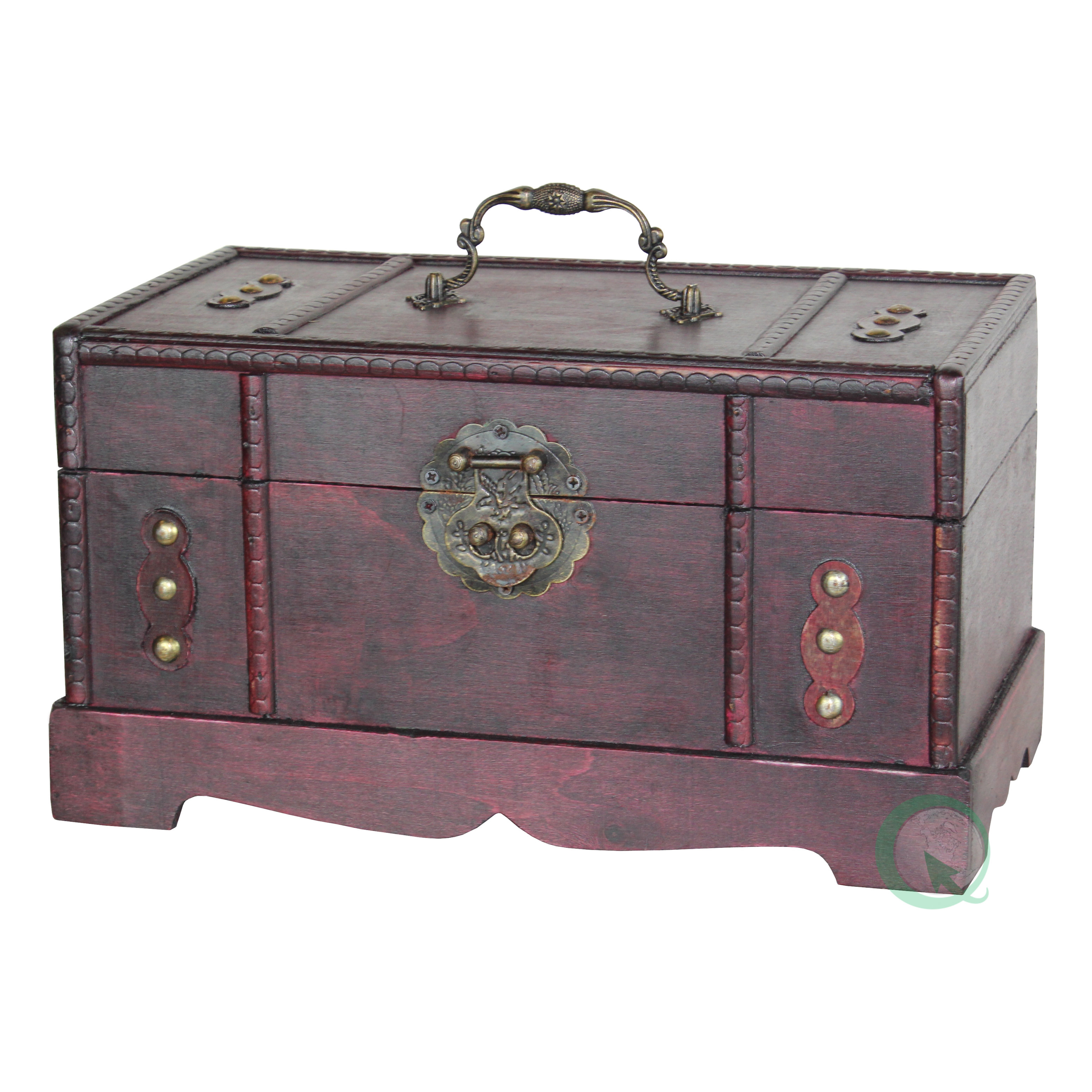 Quickway Imports Antique Wooden Trunk, Old Treasure Trunk (2 Piece Set
