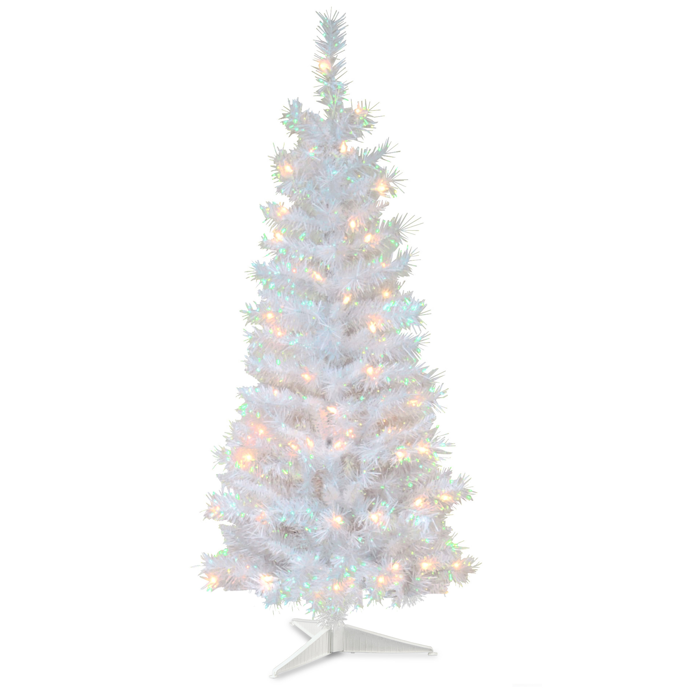 National Tree Co. Tinsel Trees 4' White Iridescent Artificial Christmas Tree with 70 Colored and