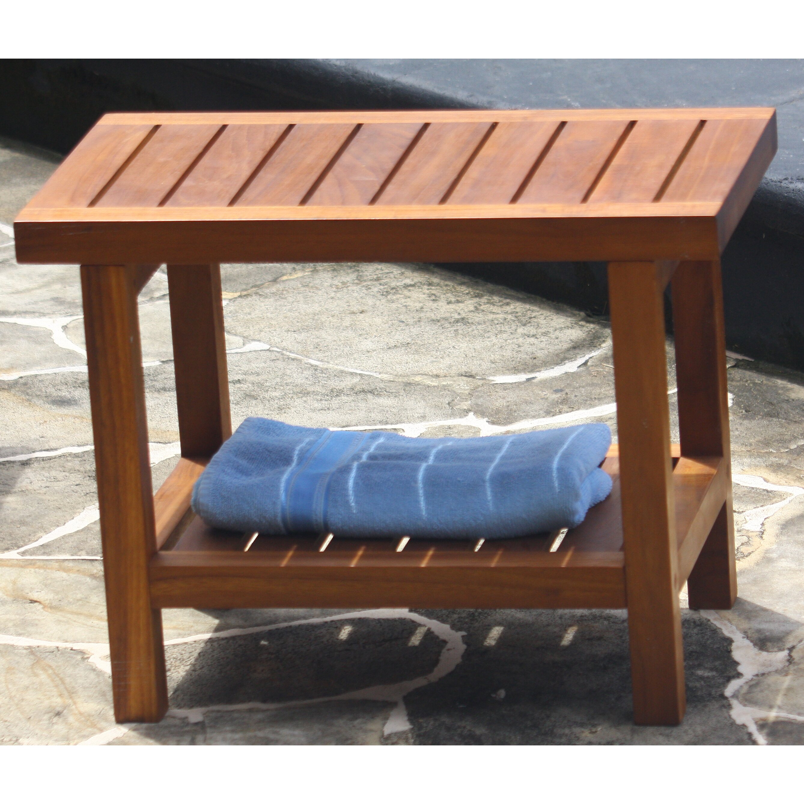 Spa Teak Shower Bench with Shelf | Wayfair