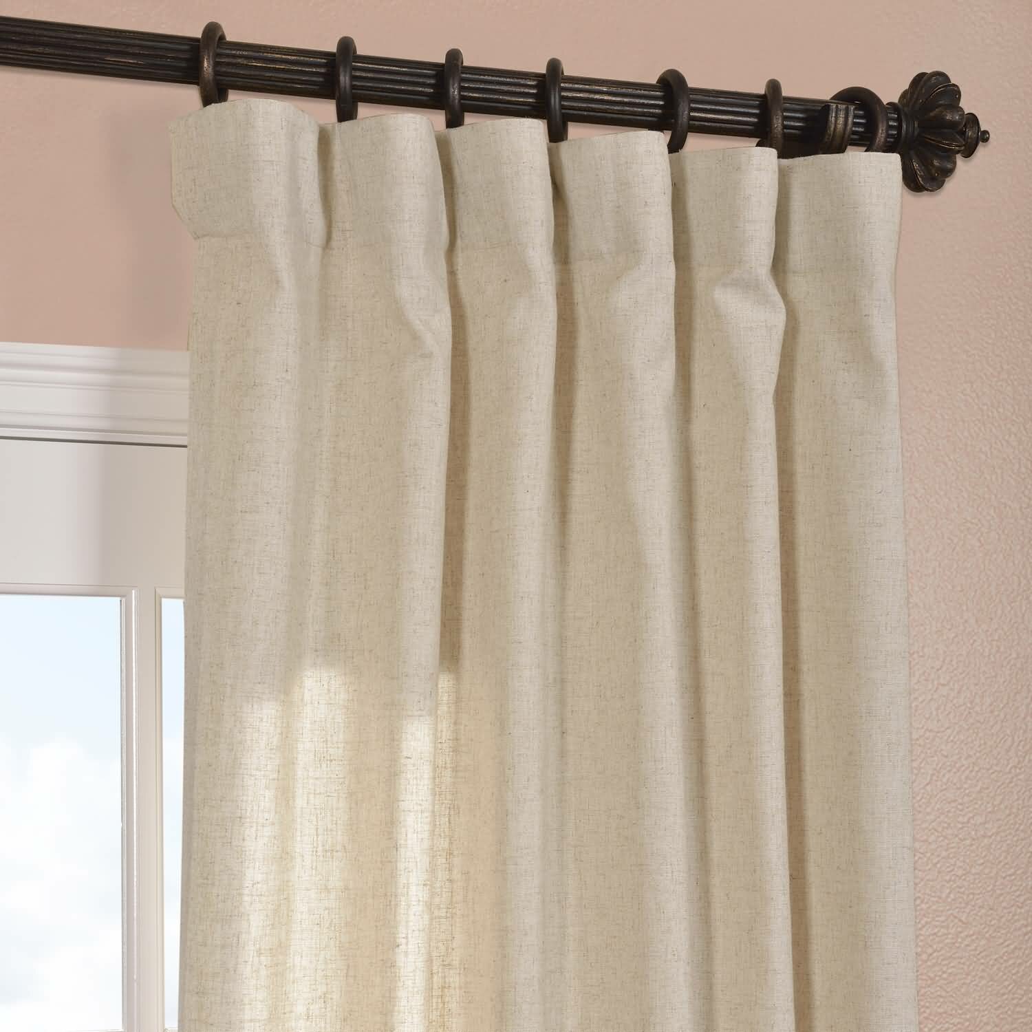 Half Price Drapes Hilo Natural Linen Blend Semi-Opaque Single Curtain ...