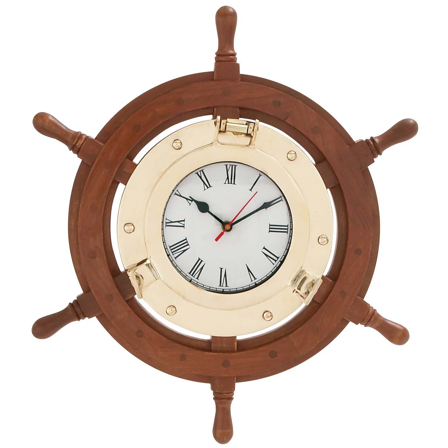 Woodland Imports Beautiful Styled Wood Brass Ship Wheel Clock & Reviews ...