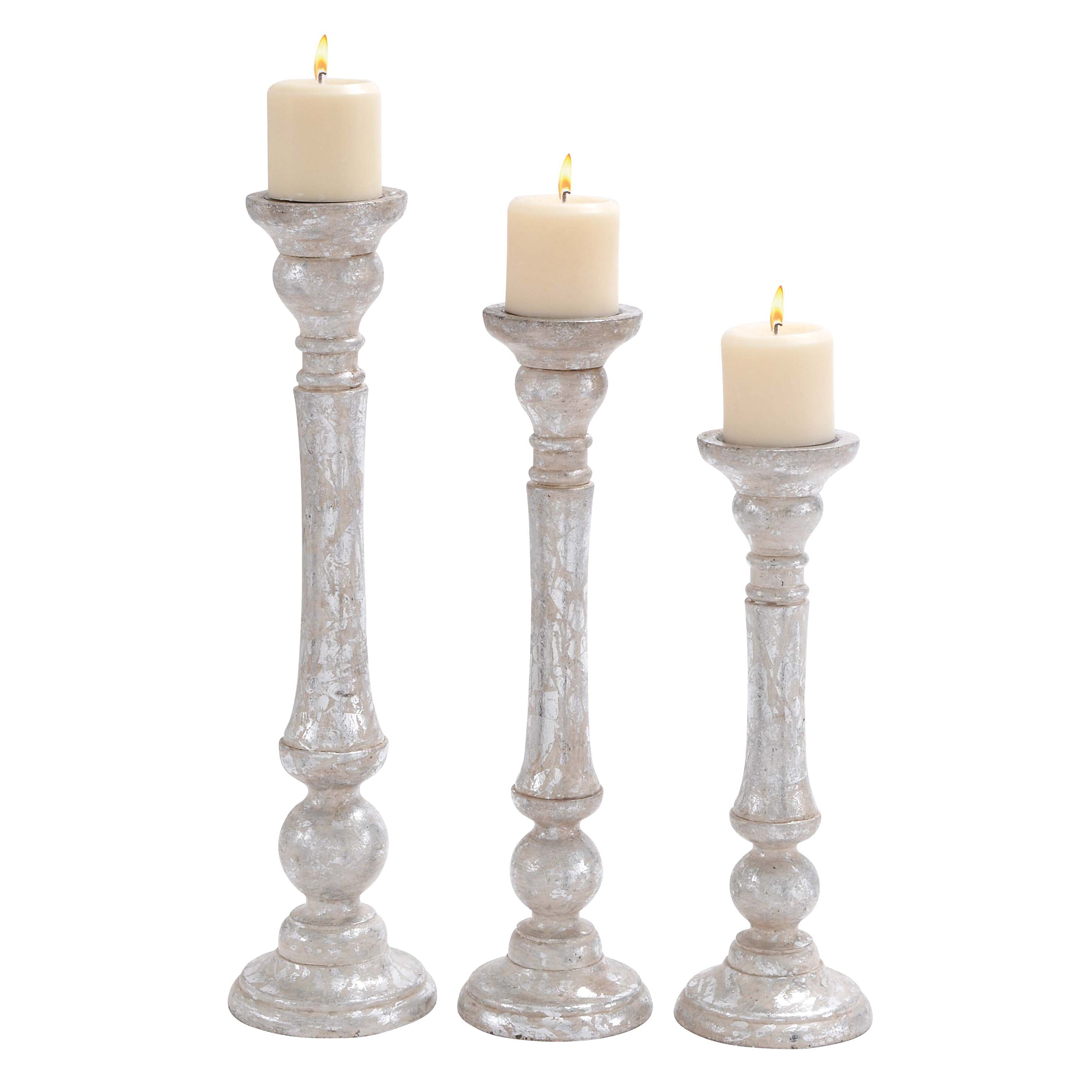 Woodland Imports 3 Piece Wooden Candlestick Set & Reviews | Wayfair