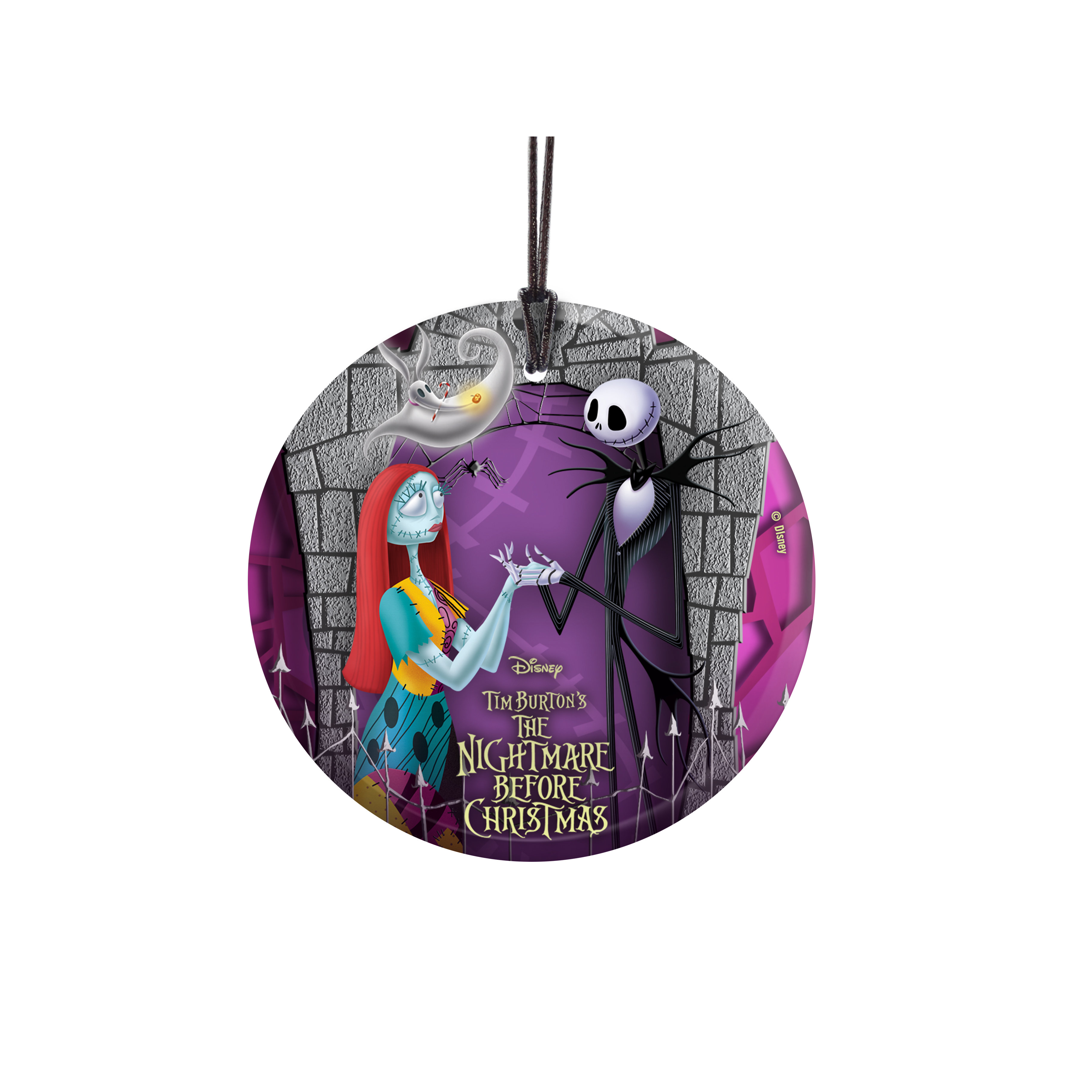 Nightmare Before Christmas Jack and Sally with Zero Hanging Glass