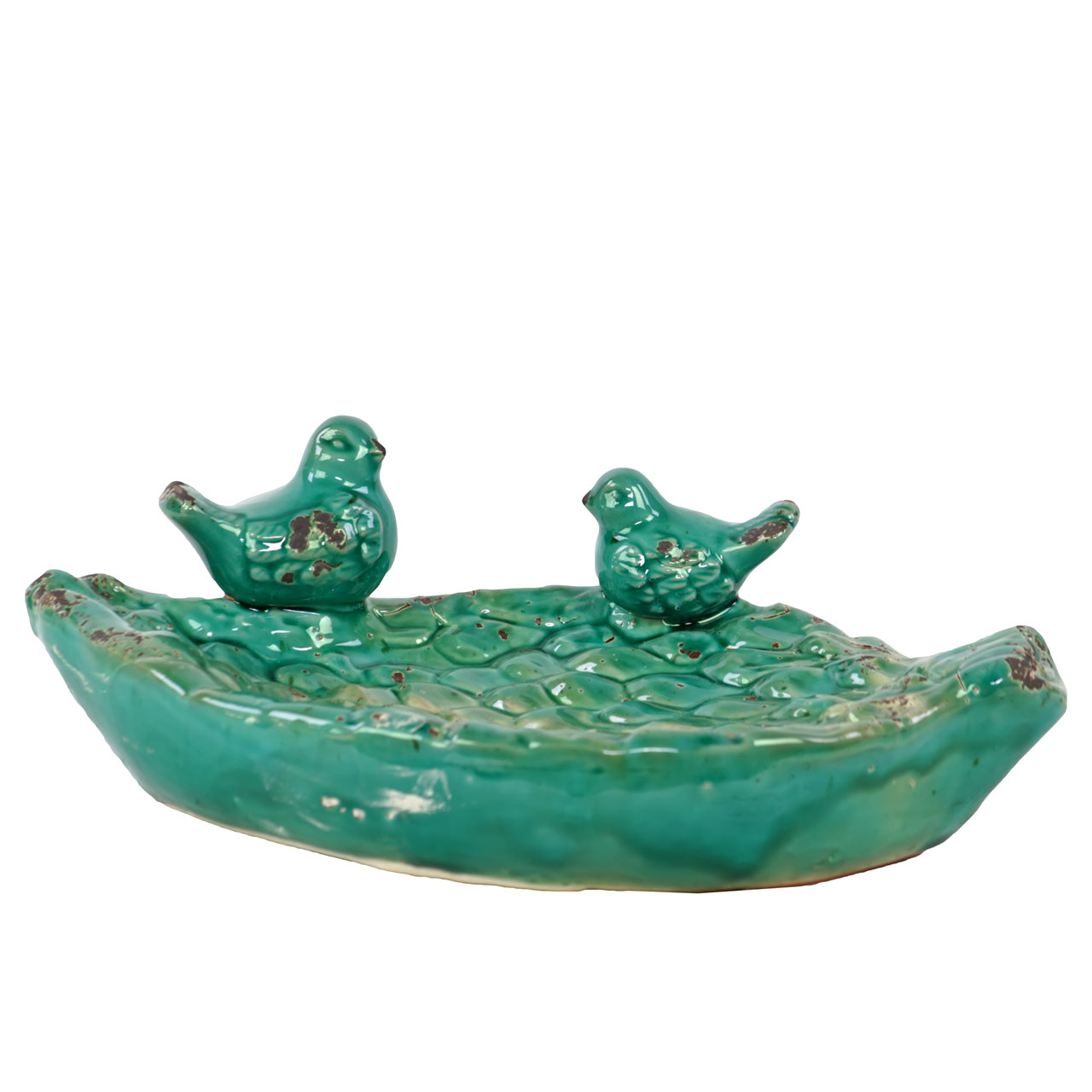 Ceramic Bird Feeder with 2 Birds on a Leaf Gloss Wayfair