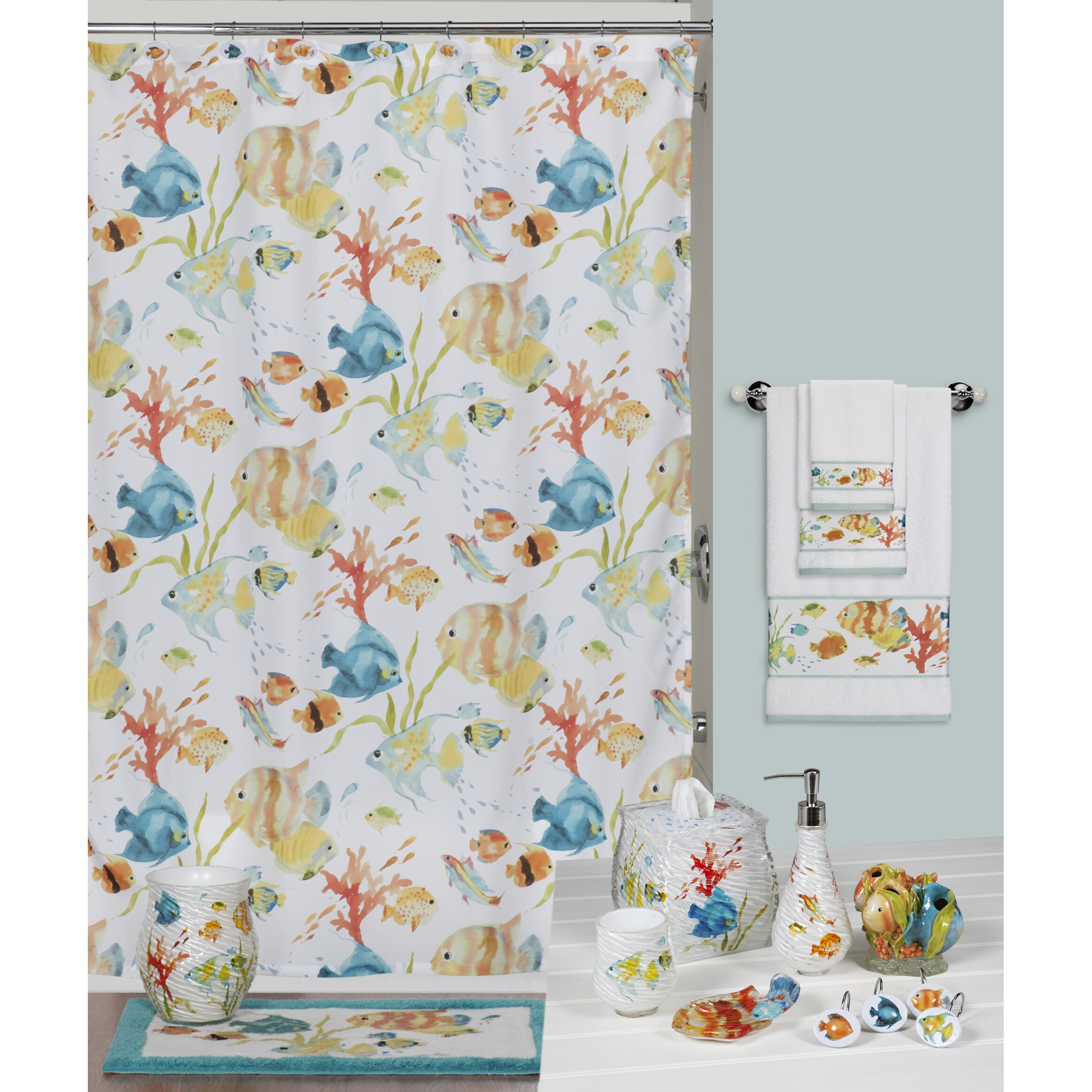 Rainbow Fish Cotton Shower Curtain | Wayfair