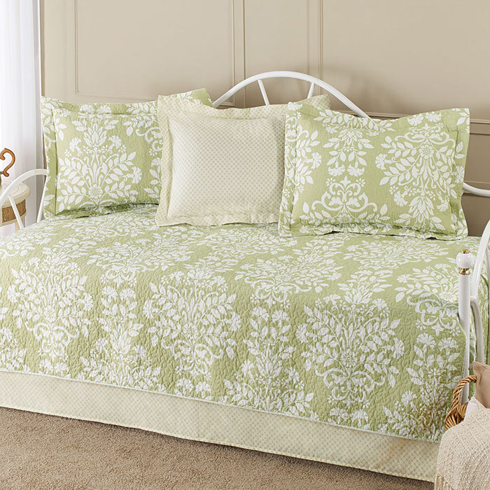 Laura Ashley Home Rowland 5 Piece Daybed Quilt Set in Green & White