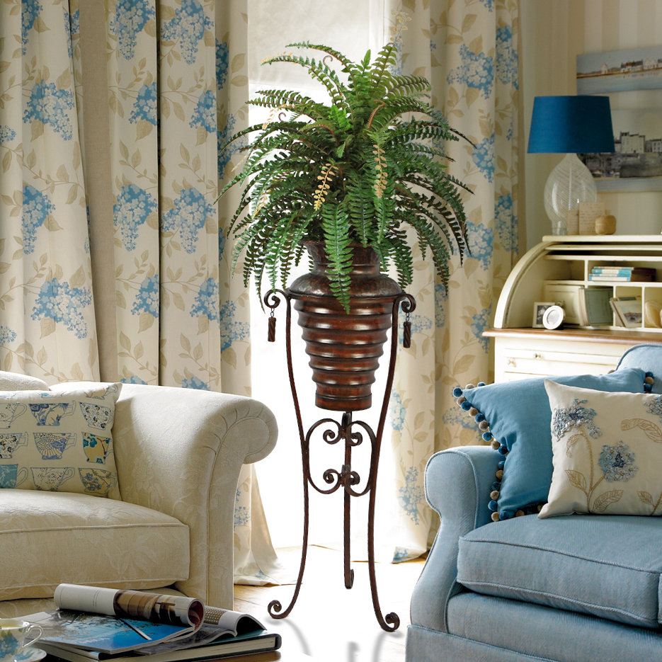 Silk Boston Fern Floor Plant in Metal Planter Wayfair