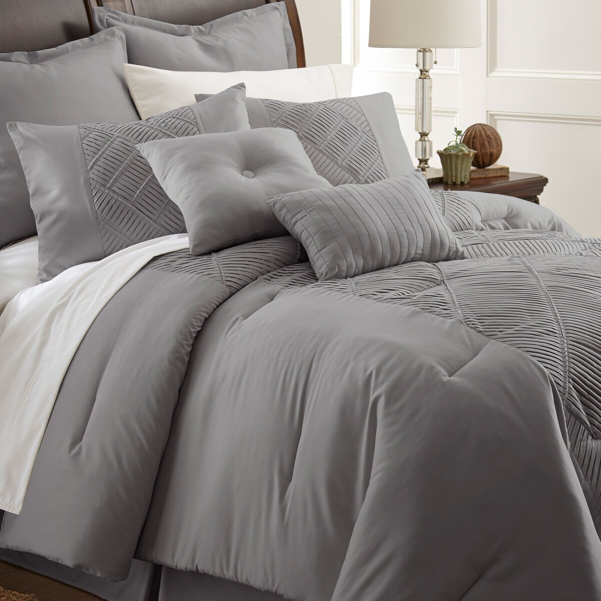 Colonial Textiles Savannah 8 Piece Embellished Comforter Set in Gray ...