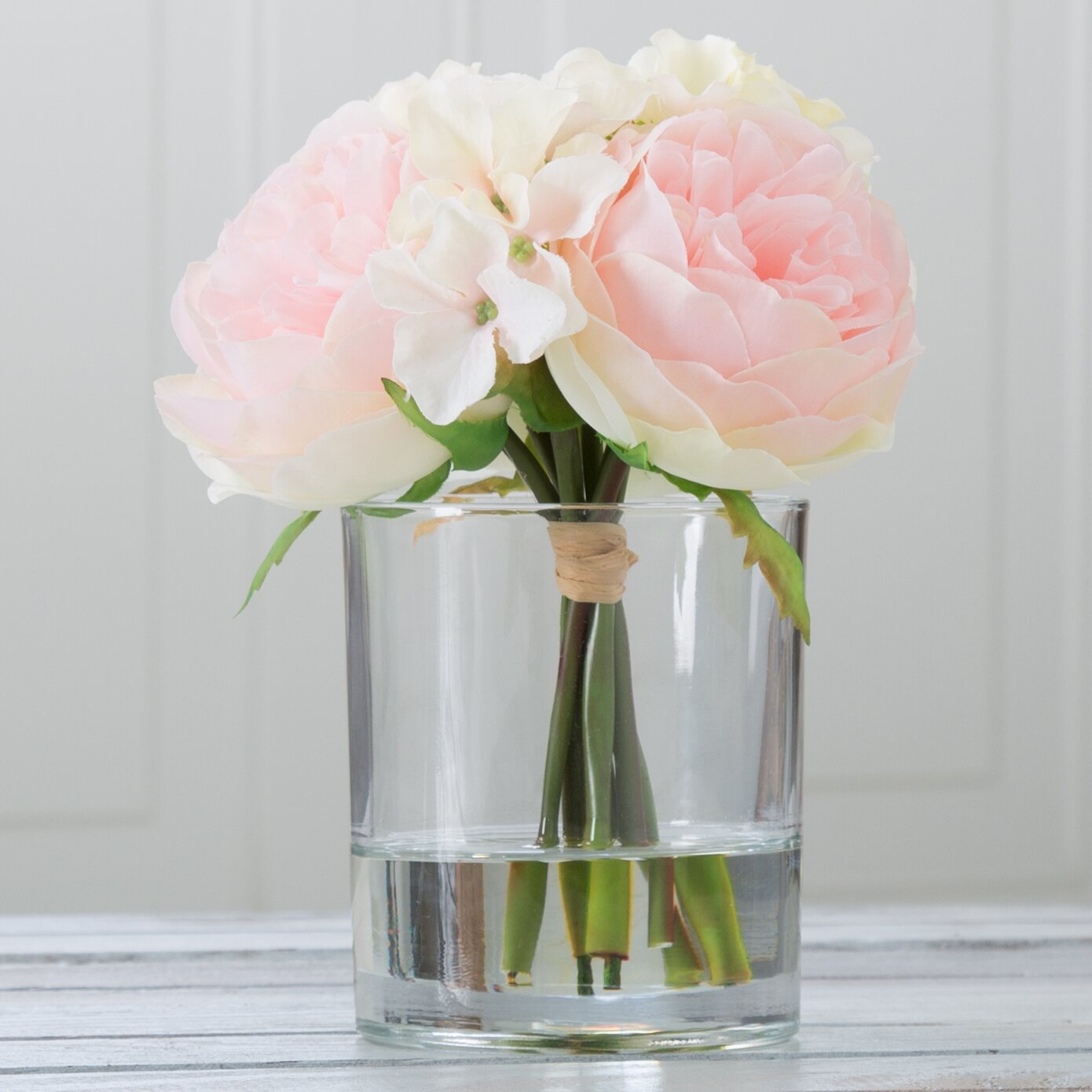 Pure Garden Hydrangea and Rose Arrangement in Glass Vase & Reviews ...