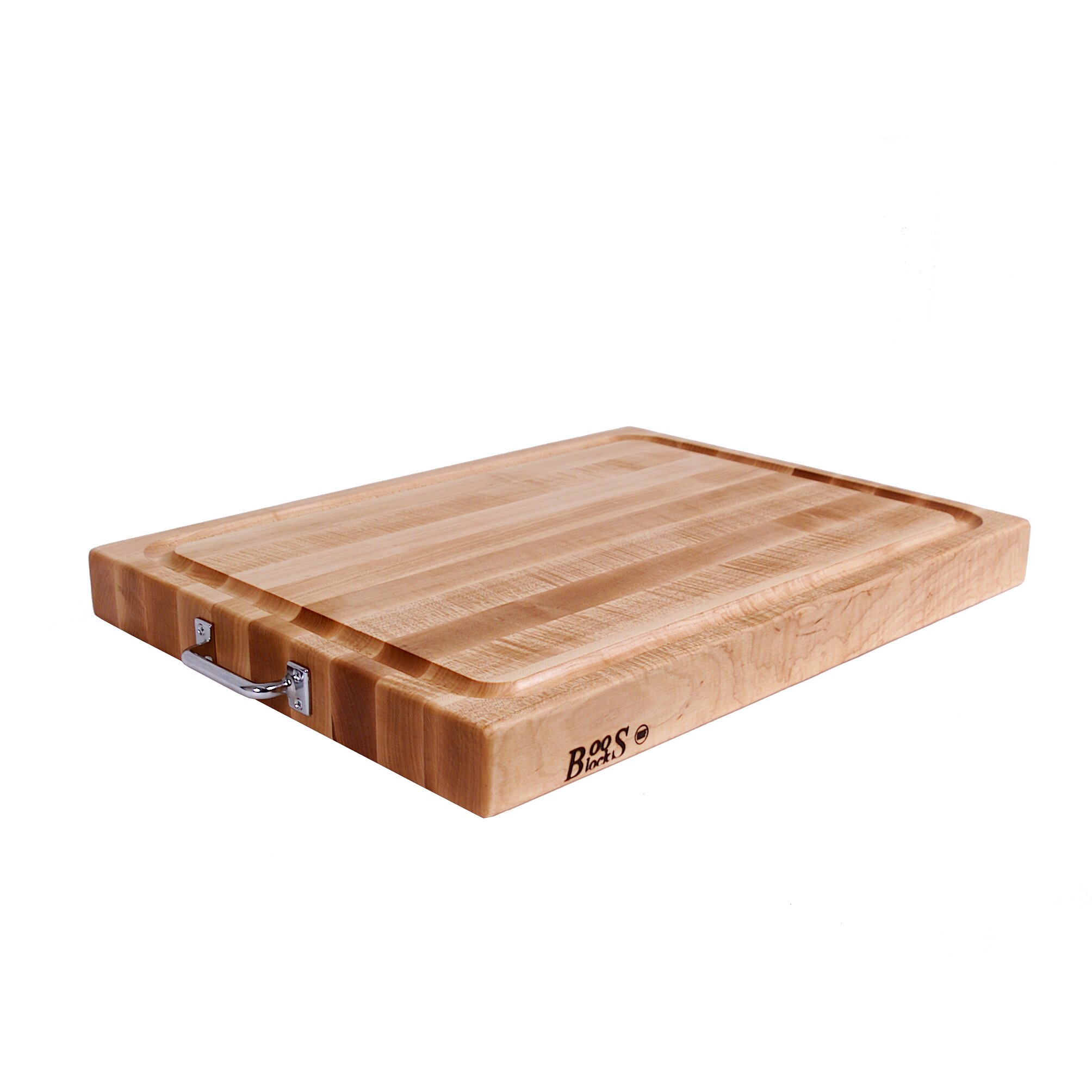 2 Maple Boards BoosBlock Reversible Maple Cutting Board with Stainless Steel Handles