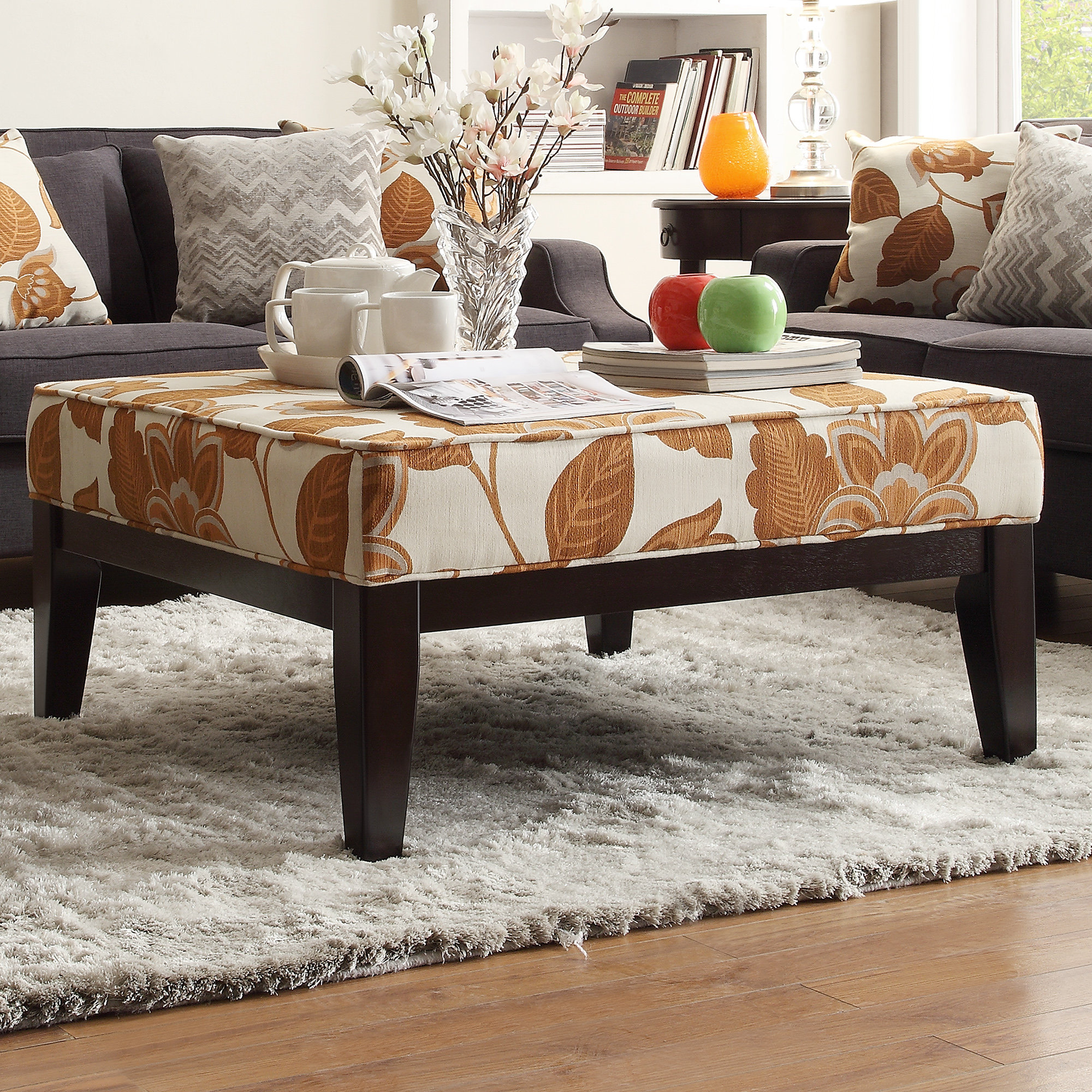 Kingstown Home Woodfield Floral Square Ottoman with Cushion & Reviews
