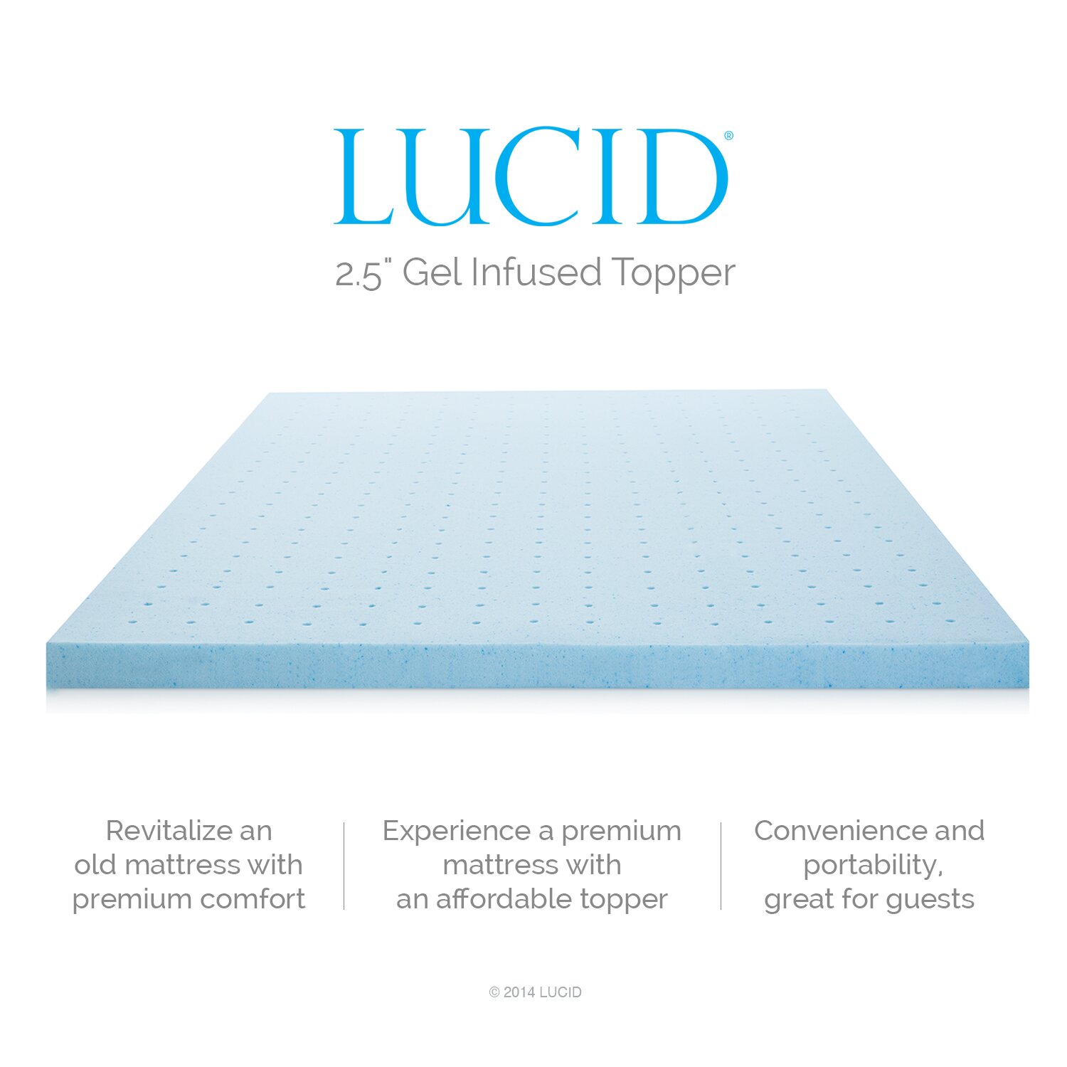 Lucid 2.5" Ventilated Memory Foam Mattress Topper ...