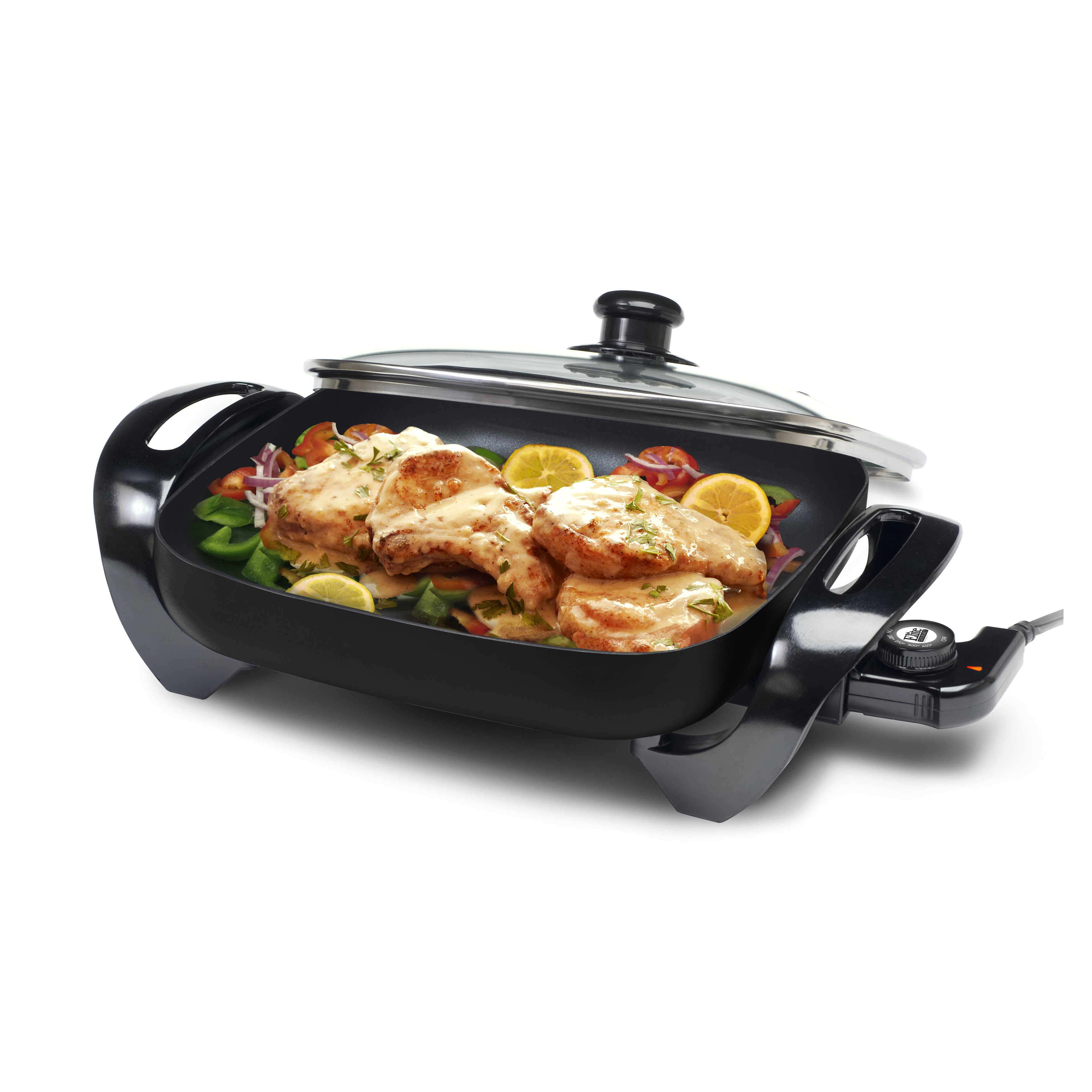 Elite by MaxiMatic Gourmet 12" x 12" Electric Skillet with Glass Lid
