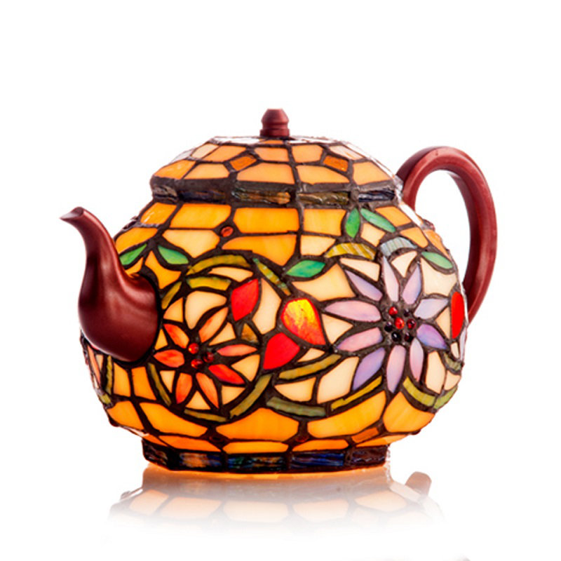 River of Goods Stained Glass Tiffany Style Teapot 7" H Table Lamp