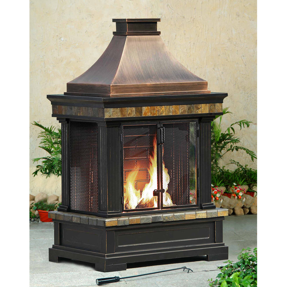 Sunjoy Brownston Steel Wood Outdoor Fireplace & Reviews Wayfair
