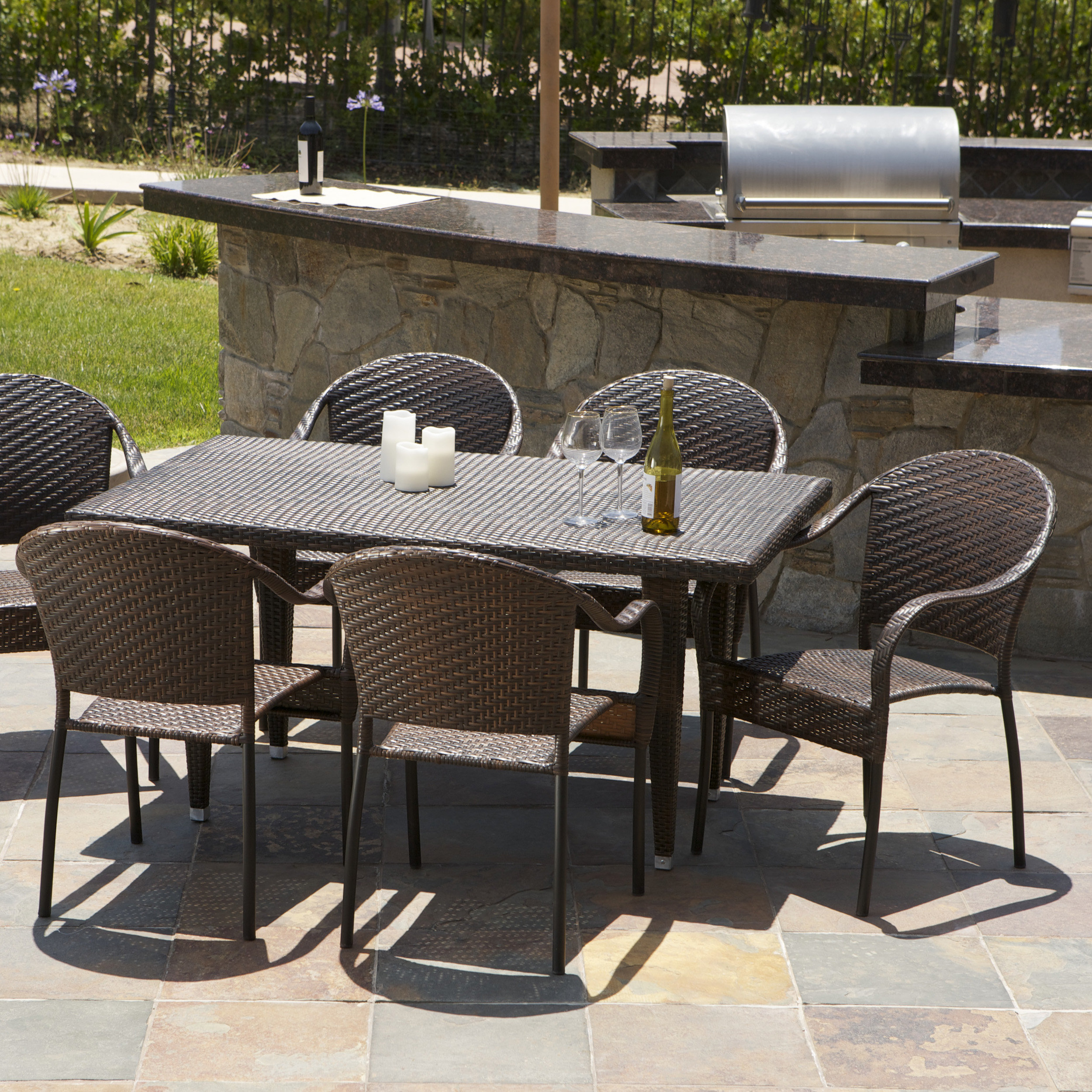 Dimke 7pc Polyethylene Wicker Outdoor Dining Set Wayfair