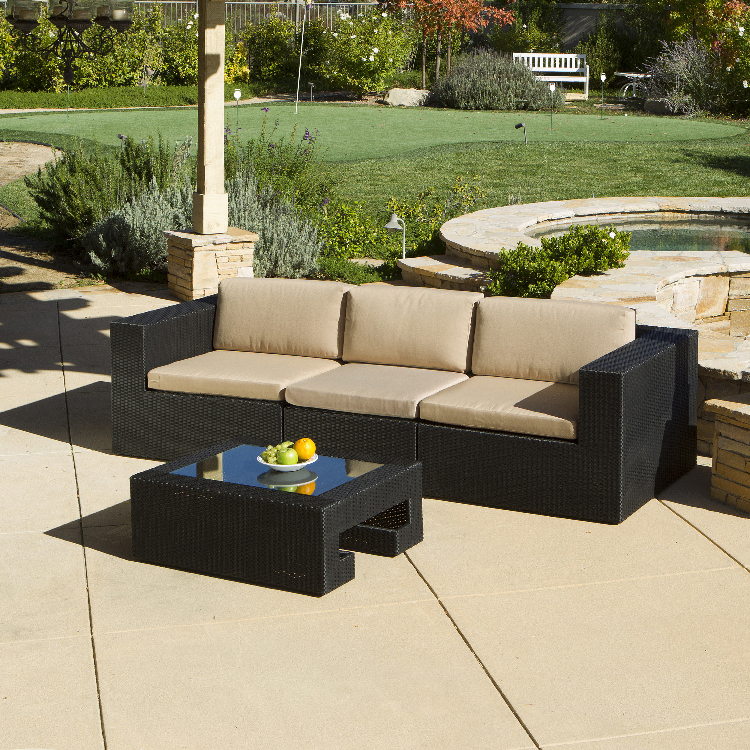 Malaga Outdoor 3 Piece Seating Group in Black with Cushions Wayfair