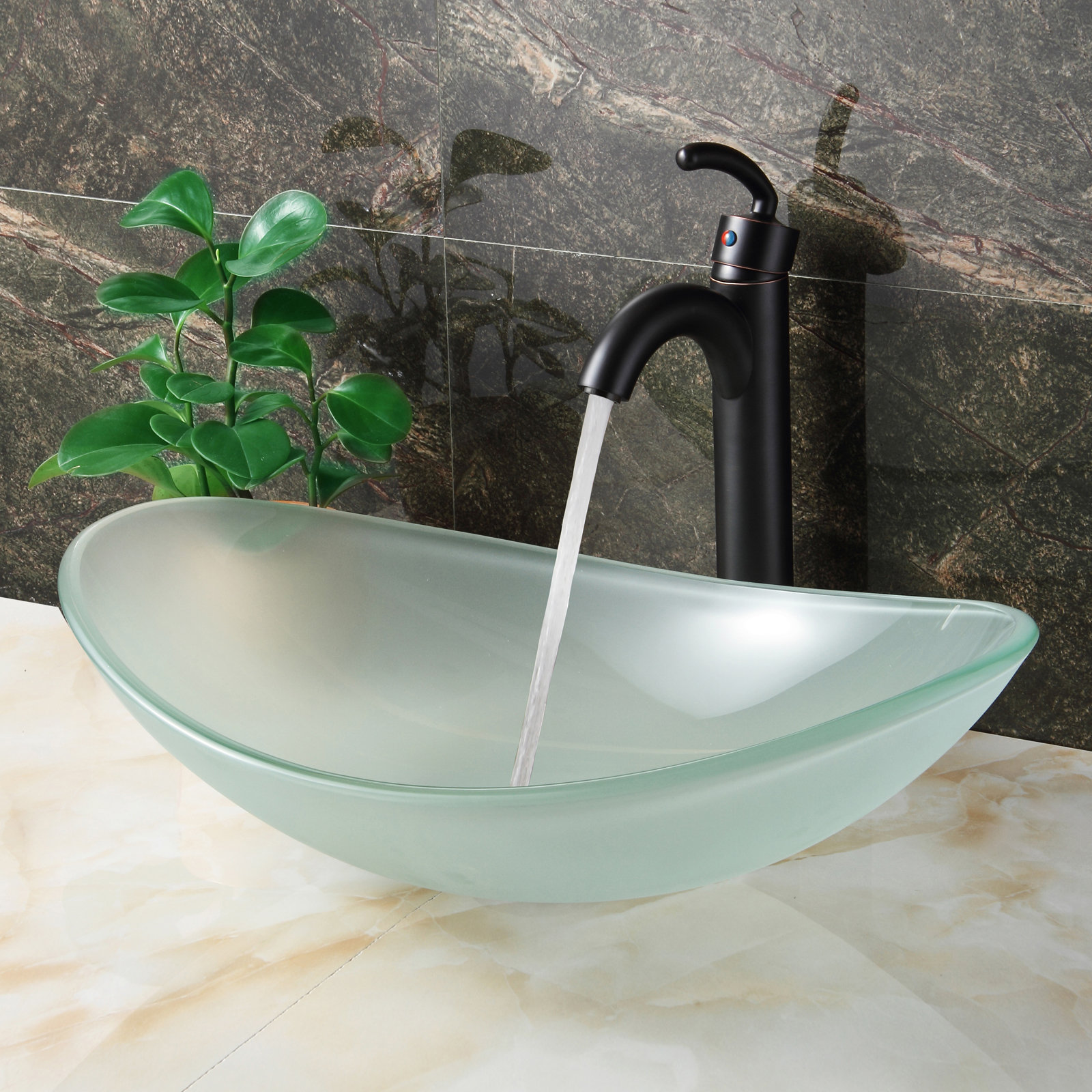 Elite Double Layered Tempered Glass Boat Shaped Bowl Vessel Bathroom