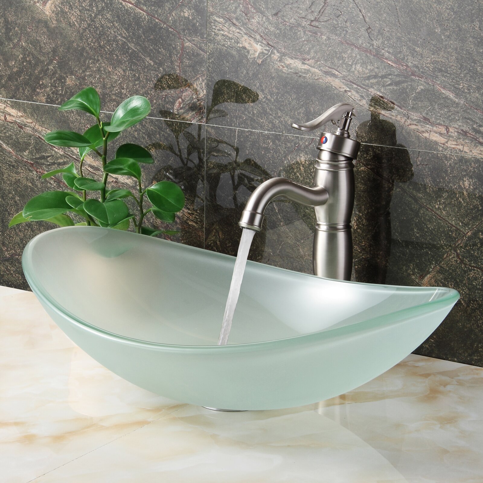 Elite Double Layered Tempered Glass Boat Shaped Bowl Vessel Bathroom ...