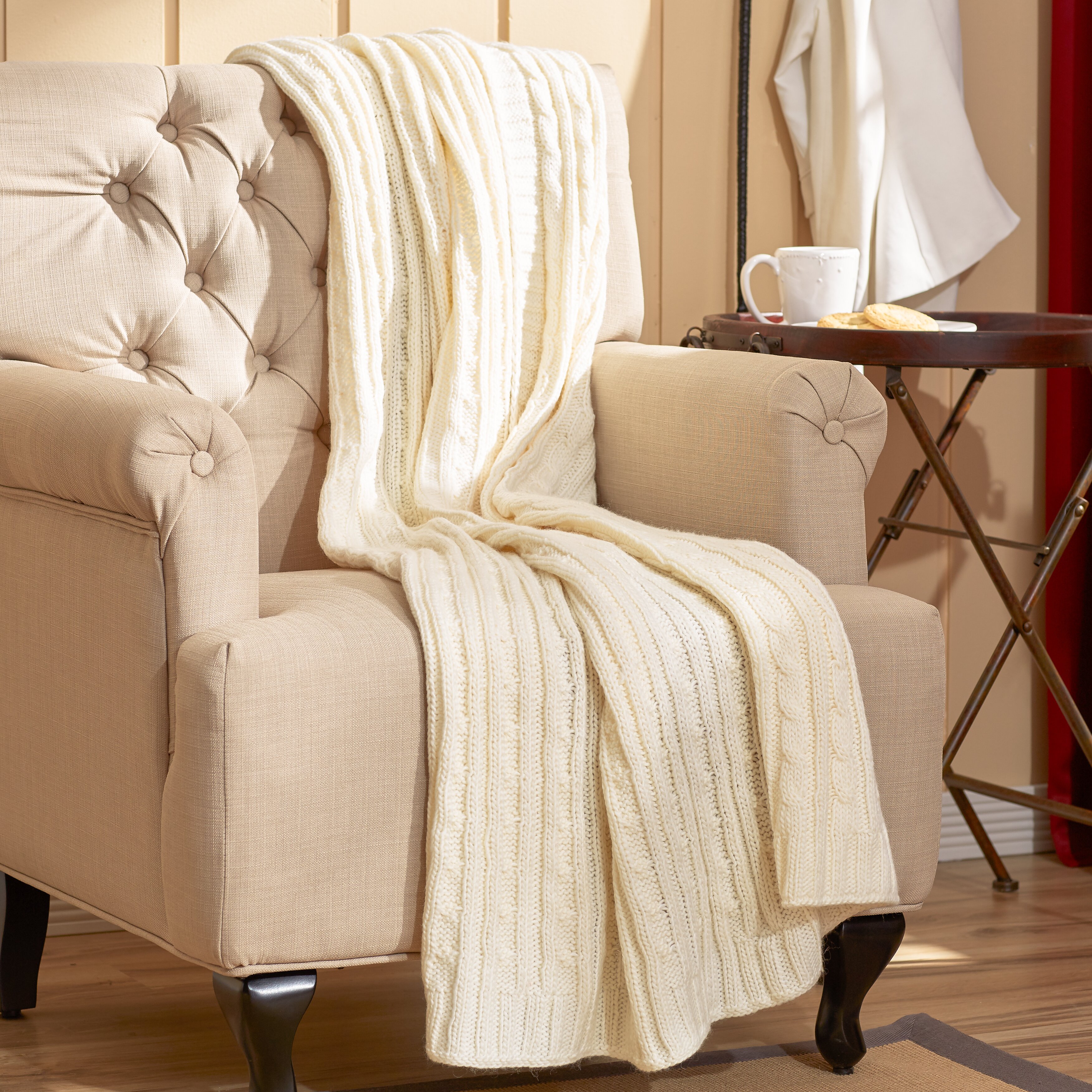 Three Posts Deluxe Cable Knit Throw Blanket & Reviews Wayfair