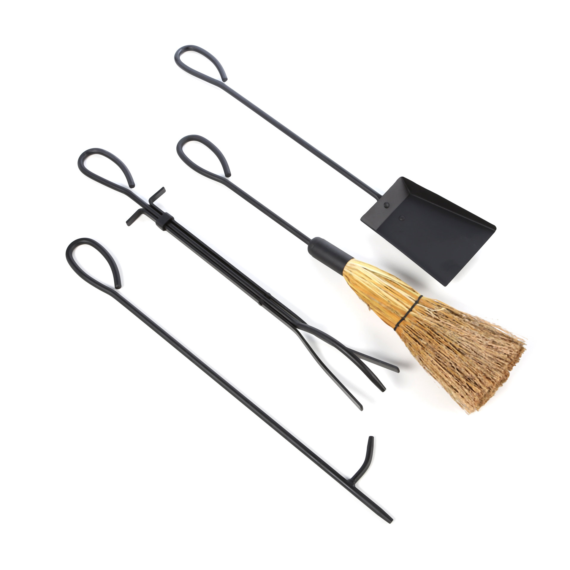 Uniflame 4 Piece Wrought Iron Ring Fireplace Tool Set With Stand