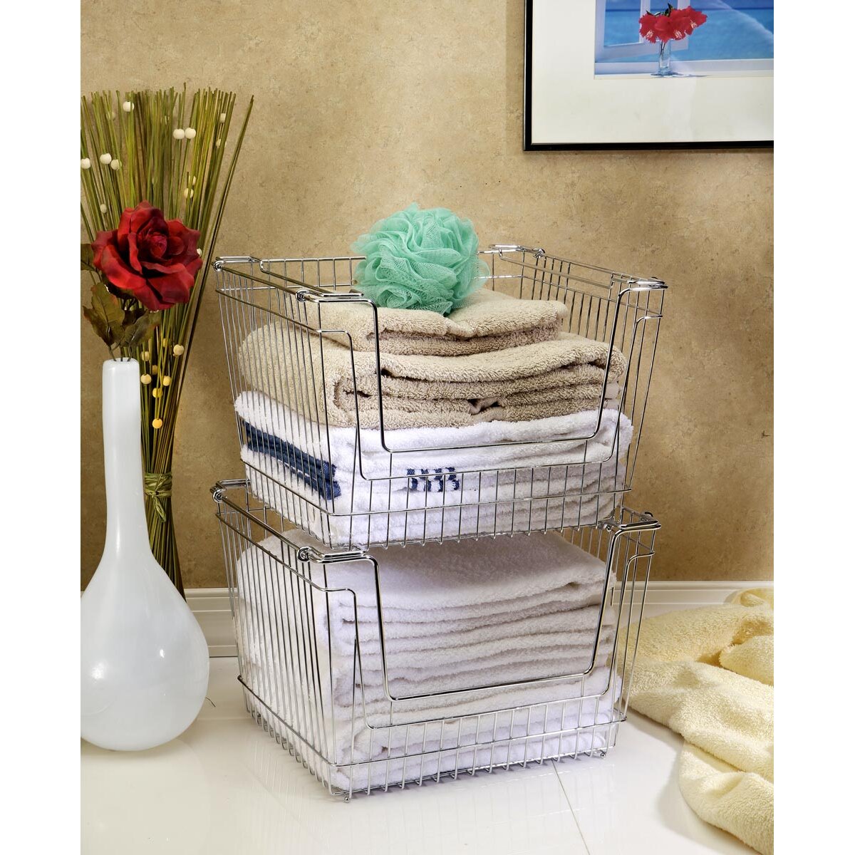 Stackable Tall Storage Basket Wayfair   Stackable%2BExtra%2BLarge%2BStorage%2BBasket 