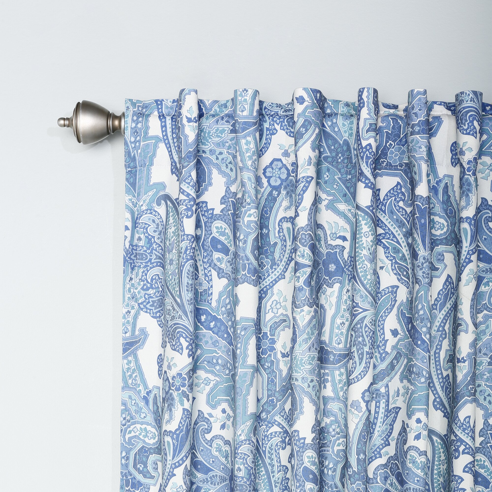 Blue Paisley Rod Pocket Curtain Panels 